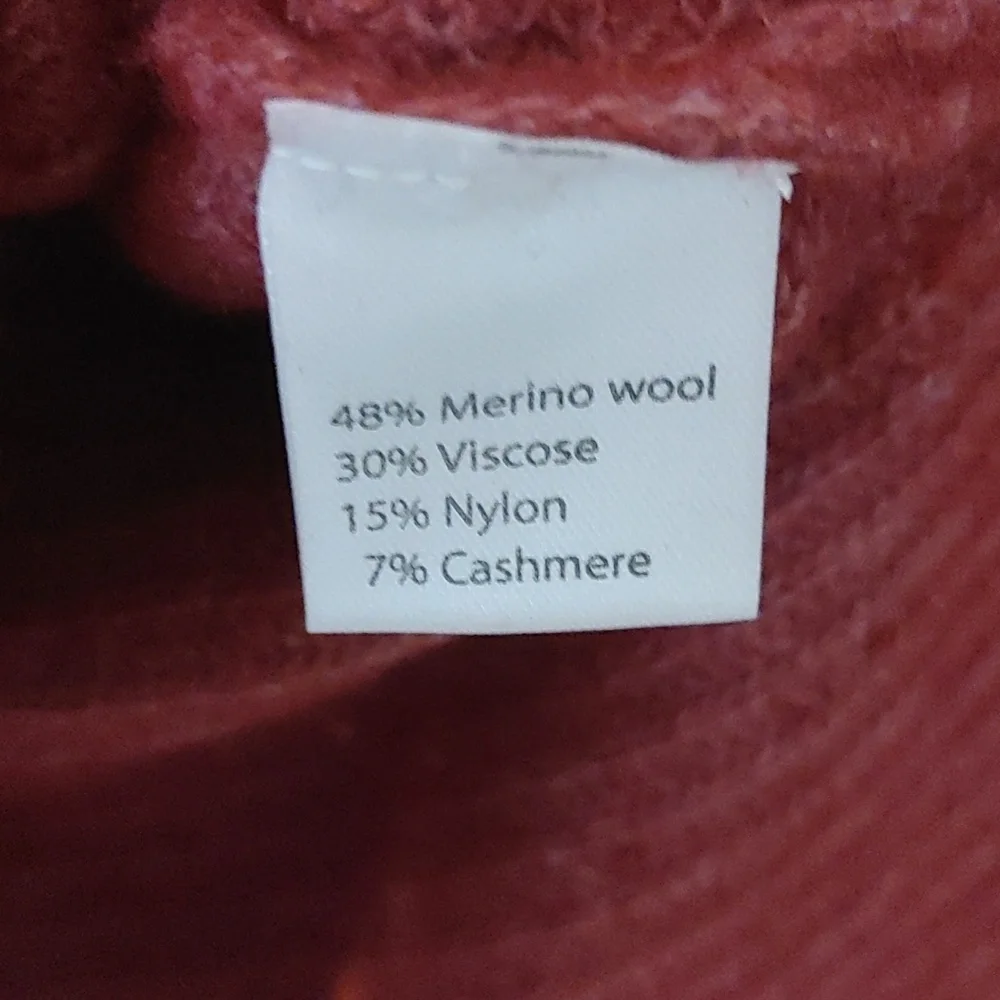 Merino Wool Cashmere Cowl Neck Sweater Women's Small Maroon Cottagecore - Picture 4 of 7